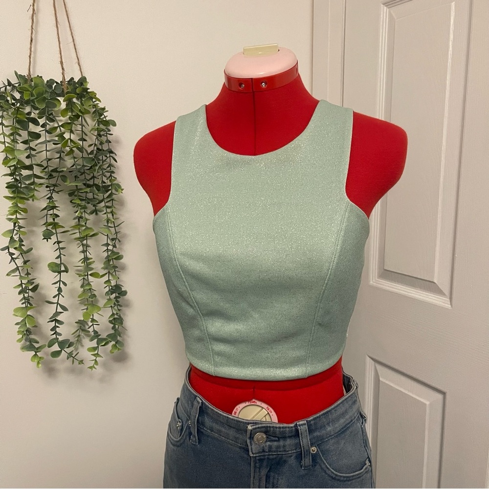 Topshop | sparkly light turquoise crop top